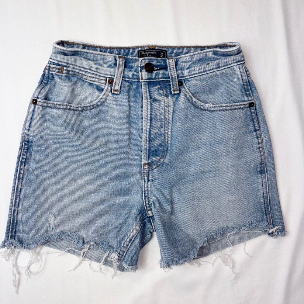 Abercrombie &‎ Fitch Annie High Rise Denim Shorts Distressed Frayed Raw Hem